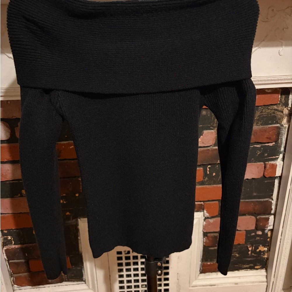 SHEIN Black Off-The-Shoulder Foldover Sweater